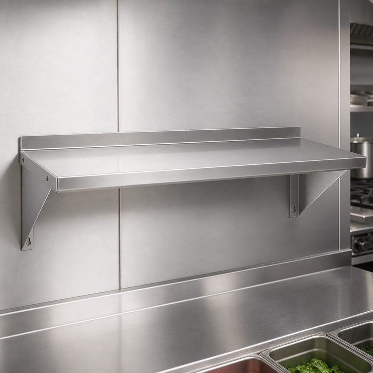 Product image #3 for BK Resources T-430 Economy Wall-Mounted Stainless Steel Shelf, 72 Inch x 12 Inch