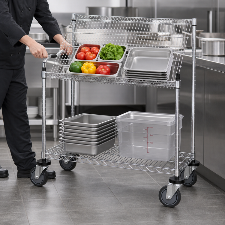 Product image #3 for Quantum 36 x 24 x 40 Inch Mobile Wire Shelving Cart with Chrome Plated Finish