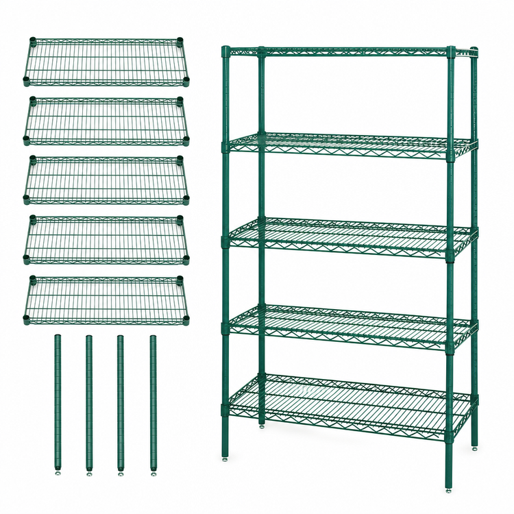 Product image #3 for Quantum 60"W x 30"D x 63"H Wire Shelving Starter Kit with 5 Shelves, Green Epoxy Finish