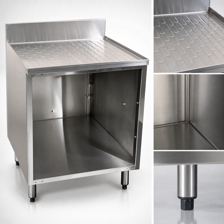 Product image #3 for CHOICE by Glastender 42-Inch Underbar Open Front Stainless Steel Drainboard Cabinet Base, 19-Inch Deep, No Doors