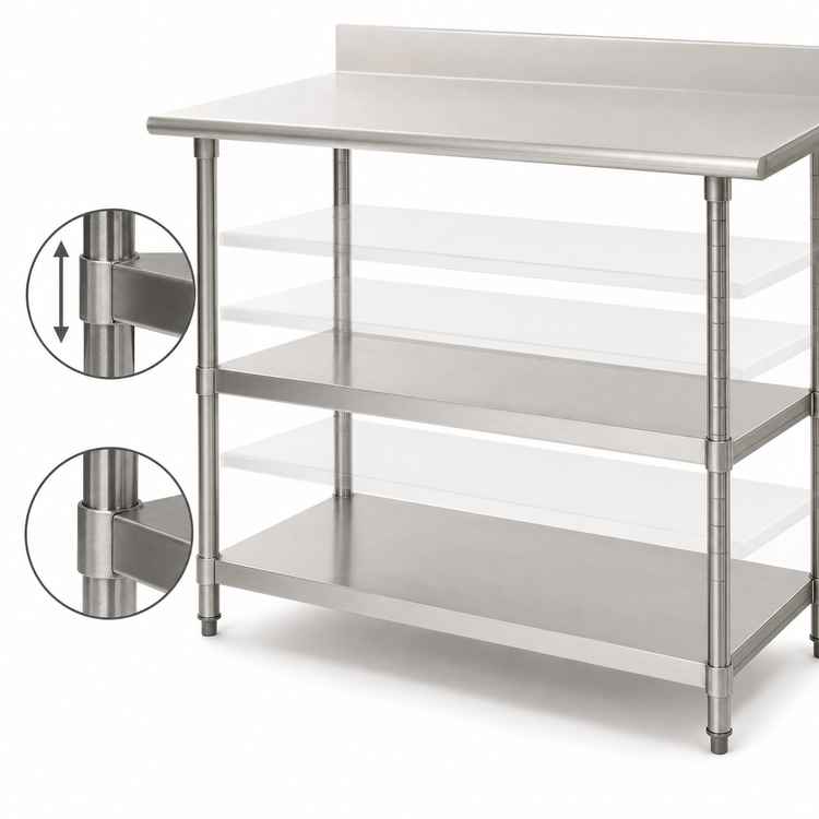 Product image #3 for Eagle Group 48" W x 30" D Adjustable 18/304 Stainless Steel Work Table Undershelf for Uni-Lok Hat Channel Frames