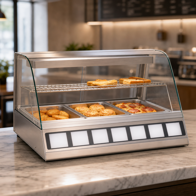 Product image #3 for Antunes DCH-320 Countertop Heated Display Cabinet, 3-Pan Full-Service Hot Food Merchandiser, 120V