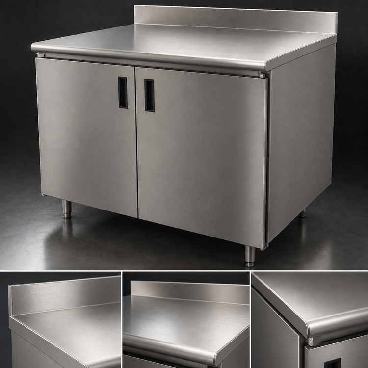 Product image #3 for Advance Tabco Special Value 60" x 30" Cabinet-Base Enclosed Work Table with 16-Gauge 304 Stainless Steel Top and 5" Backsplash