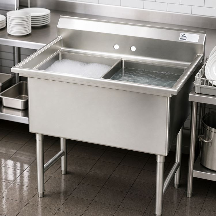 Product image #3 for Advance Tabco 2-Compartment Fabricated Stainless Steel Sink with 15 x 15 x 14-Inch Bowls and Legs