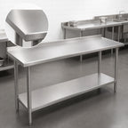 Thumbnail image #3 for Duke Manufacturing 314S-36120-2R Stainless Steel Work Table, 120 x 36 in, 14-Gauge 300 Series Top, 1-1/8-in Riser, Undershelf
