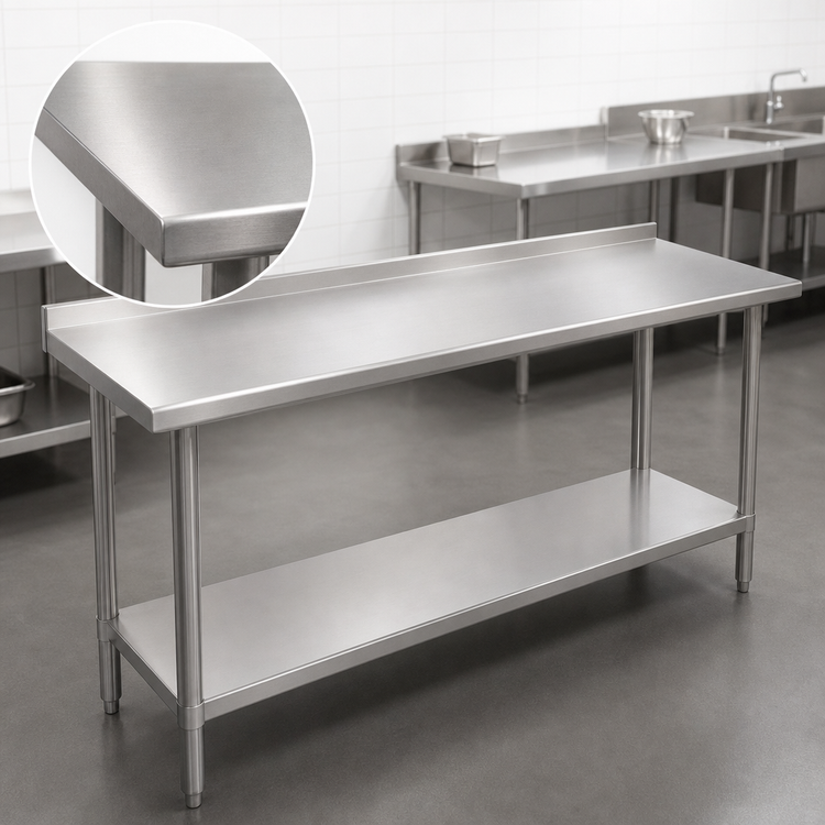 Product image #3 for Duke Stainless Steel Work Table with 1-1/8-Inch Riser, 120 x 36 Inches, Stainless Undershelf
