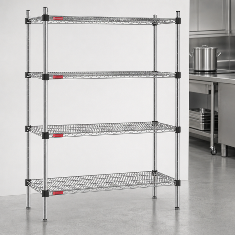 Product image #3 for Eagle Group Quad-Adjust 4-Tier Stationary Starter Wire Shelving Unit, 72 x 18 x 74 Inches, Stainless Steel Finish