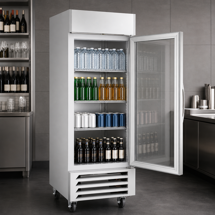 Product image #4 for Beverage Air Horizon Series 1-Section Reach-In Refrigerator with Right-Hand Hinged Glass Door, 19.08 Cu. Ft., Bottom-Mounted Self-Contained