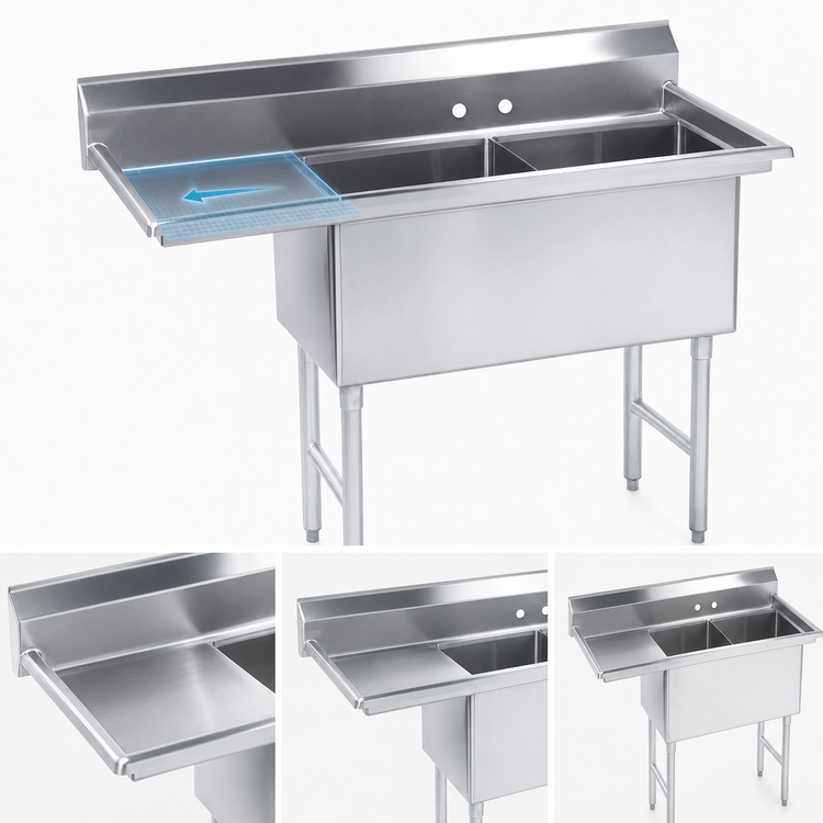 Product image #3 for Advance Tabco Special Value Series 2-Compartment Fabricated Sink with Left Drainboard, 18 x 24 Inch Bowls, 16 Gauge 304 Stainless Steel