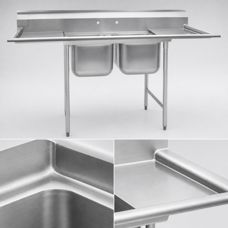 Product image #3 for Eagle 314 Series Two-Compartment 304 Stainless Steel Sink with Right-Hand 24 Inch Drainboard — 66.75 Inches W x 31.75 Inches D