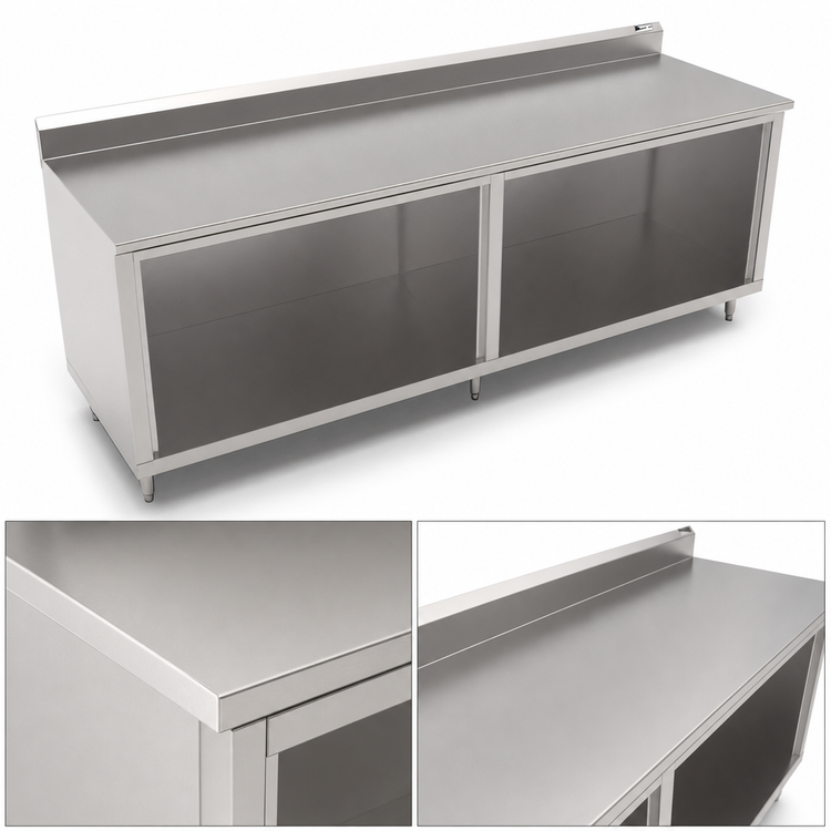 Product image #3 for John Boos Stainless Steel Work Table with Open Front Cabinet Base, 132 x 24 Inches, 5-Inch Backsplash