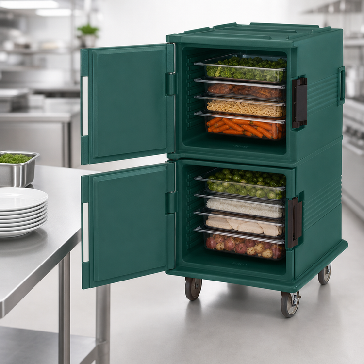 Product image #4 for Cambro Ultra Camcart Double-Compartment Front-Loading Insulated Food Pan Carrier, Granite Green