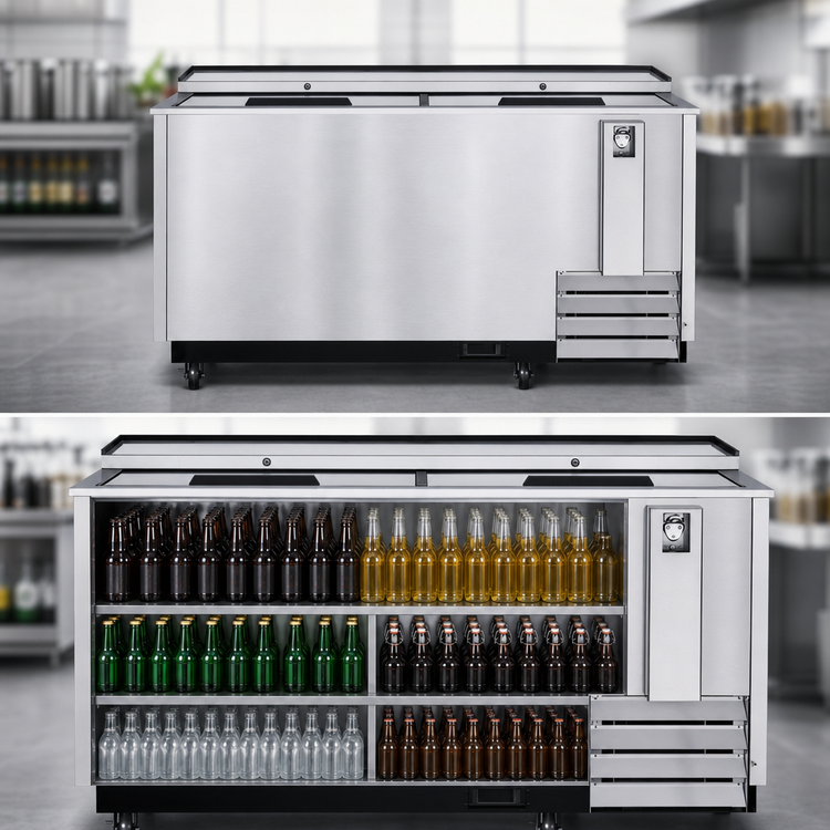 Product image #3 for KoolMore 65-Inch Stainless Steel Commercial Bottle Cooler, 19 Cu. Ft., Built-In Opener