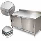 Thumbnail image #3 for BK Resources CSTR5-3072S 72"W x 30"D Stainless Steel Chef Table with Sliding-Door Cabinet Base, 14-Gauge Top, 5" Backsplash