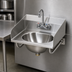 Thumbnail image #3 for Eagle Group Wall-Mount 304 Stainless Steel Hand Sink with Gooseneck Faucet, Basket Drain, Side Splashes, and Wall Support