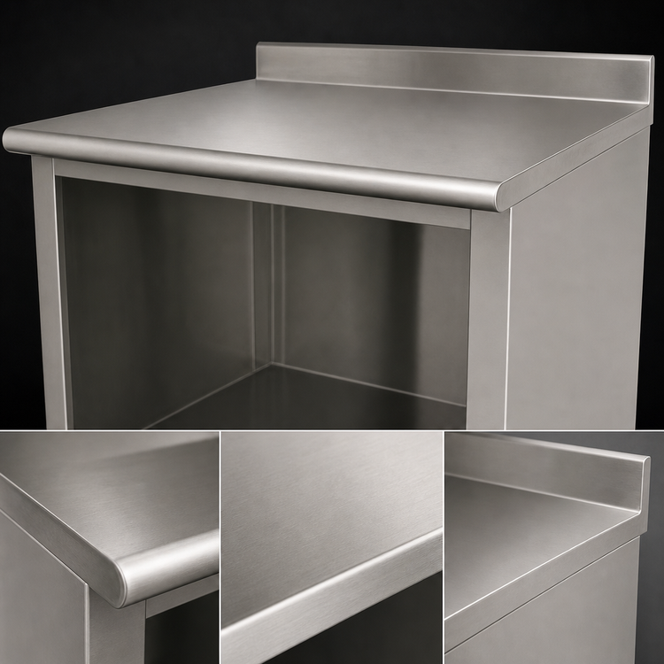 Product image #3 for Advance Tabco 96-Inch Stainless Steel Work Table with Open Front Cabinet Base and 5-Inch Backsplash