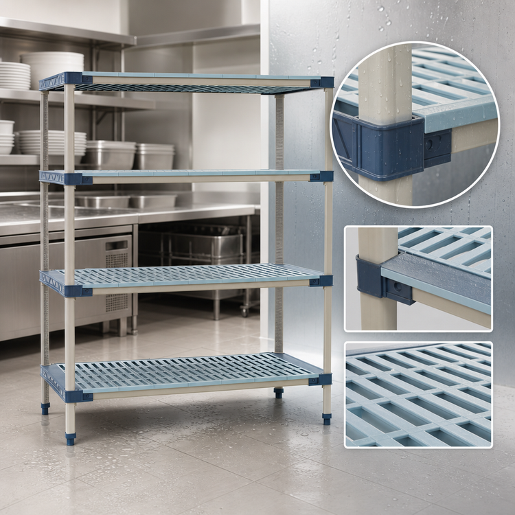 Product image #3 for MetroMax 4 30"W x 21"D x 74"H Starter Polymer Shelving Unit with 4 Open Grid Shelves