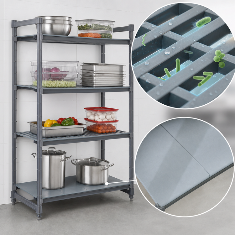 Product image #3 for Cambro Camshelving Basics Plus 24"D x 54"L x 84"H 4-Tier Add-On Polymer Shelving Unit, Brushed Graphite
