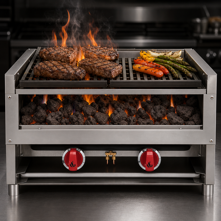 Product image #3 for American Range AECB-54 60-Inch Countertop Gas Char-Rock Broiler, 5 Burners