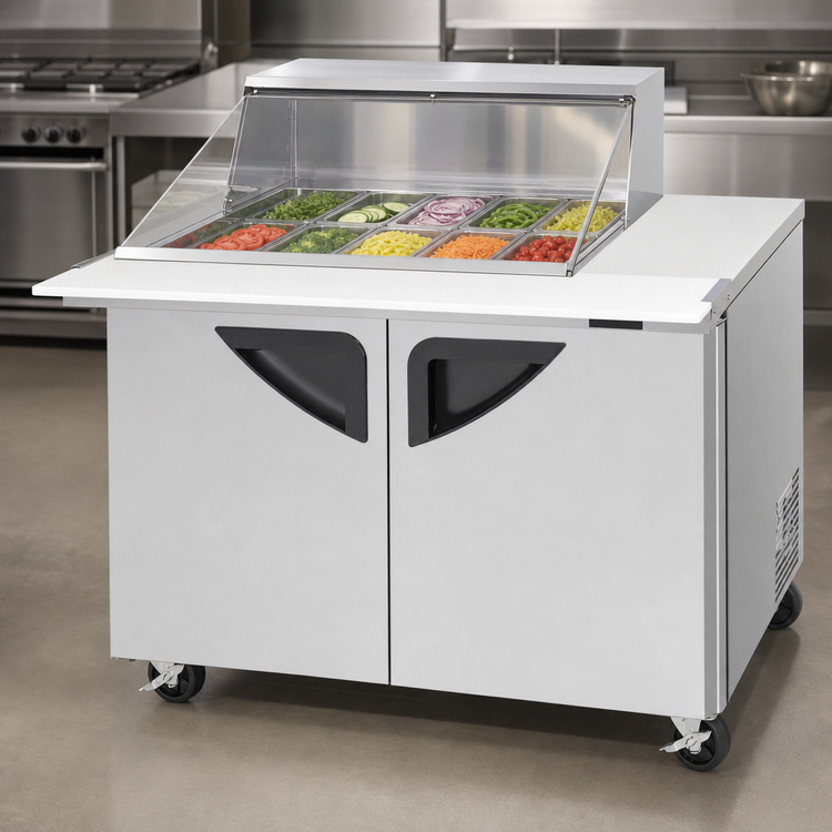 Product image #3 for Turbo Air Super Deluxe 48-Inch Two-Section Sandwich/Salad Mega Top Prep Table with Clear Top, 12-Pan Opening