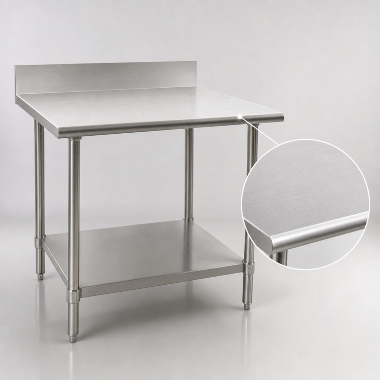 Product image #3 for BlendPort KL Series 48 x 24 Inch Stainless Steel Work Table with Backsplash and Undershelf