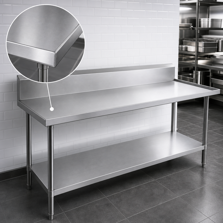 Product image #3 for Advance Tabco 144-Inch x 24-Inch 304 Stainless Steel Work Table with 10-Inch Backsplash and Adjustable Undershelf