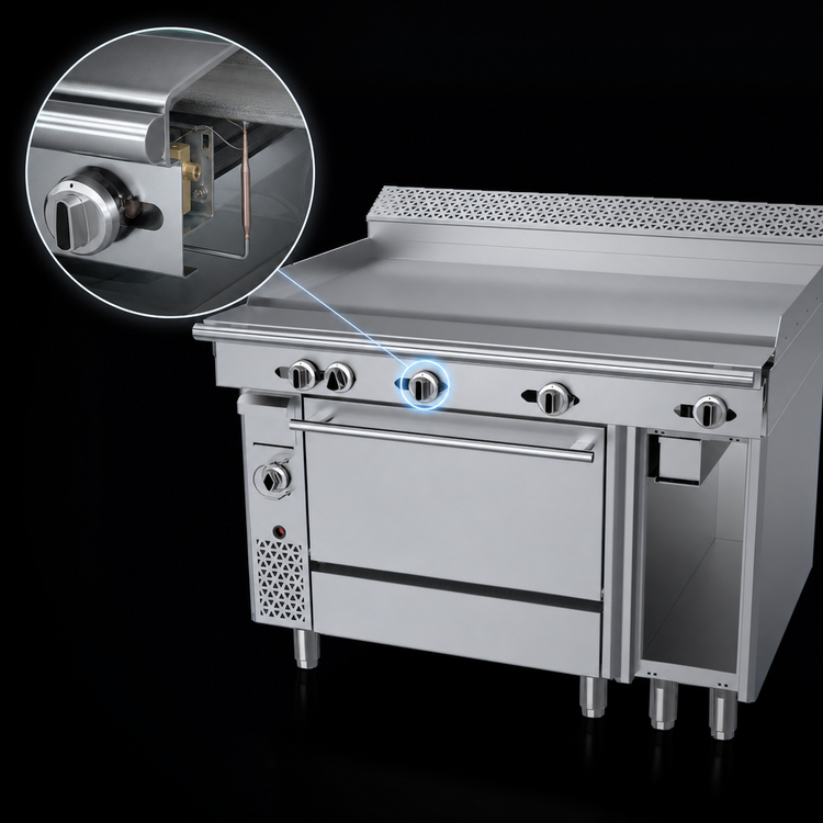 Product image #3 for Garland Cuisine Series Heavy Duty 48-Inch Natural Gas Griddle Top Range with Thermostatic Controls, Standard Oven and Cabinet Base