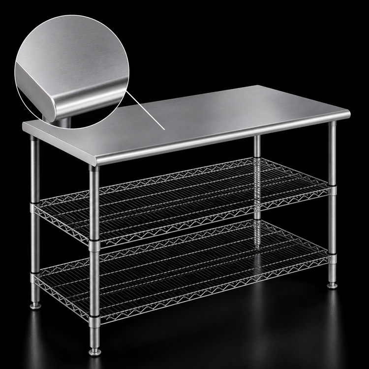 Product image #3 for Eagle AdjusTable 60 Inch x 30 Inch Stainless Steel Work Table with Two Adjustable Wire Undershelves