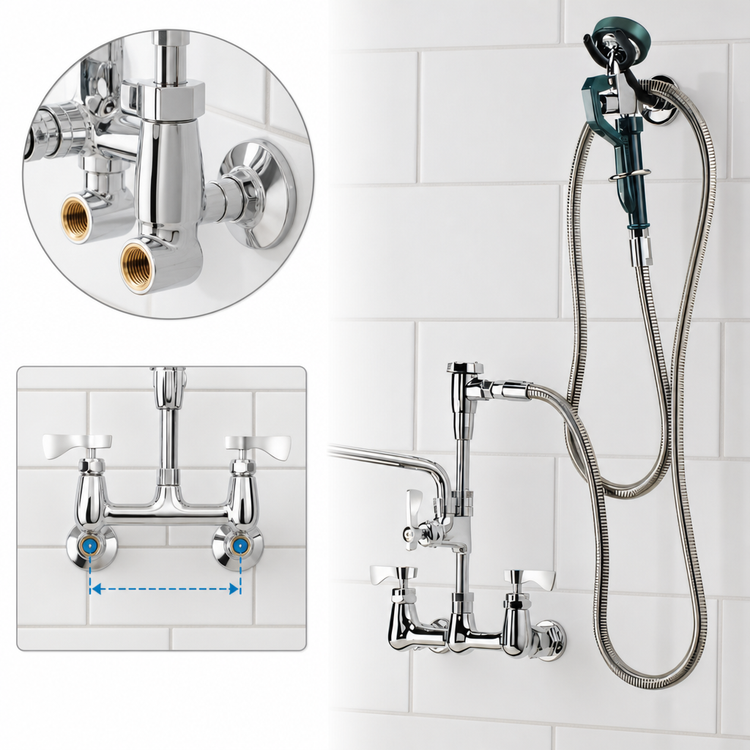 Product image #3 for Krowne Royal Series 8-Inch Center Wall Mount Utility Spray with Add-On Faucet