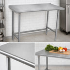 Thumbnail image #3 for Advance Tabco TFMG-244 48 x 24 Inch 16-Gauge 304 Stainless Steel Work Table with 1-1/2-Inch Rear Up-Turn and Galvanized Open Base