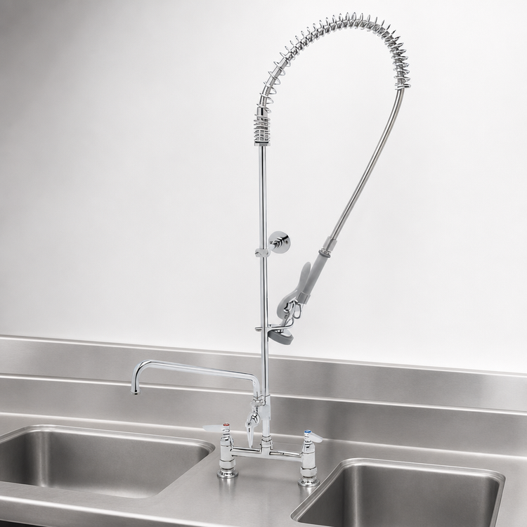Product image #3 for EasyInstall Deck-Mount Pre-Rinse Unit with Spring-Action Gooseneck, 10 Inch Add-On Faucet, and 44 Inch Hose