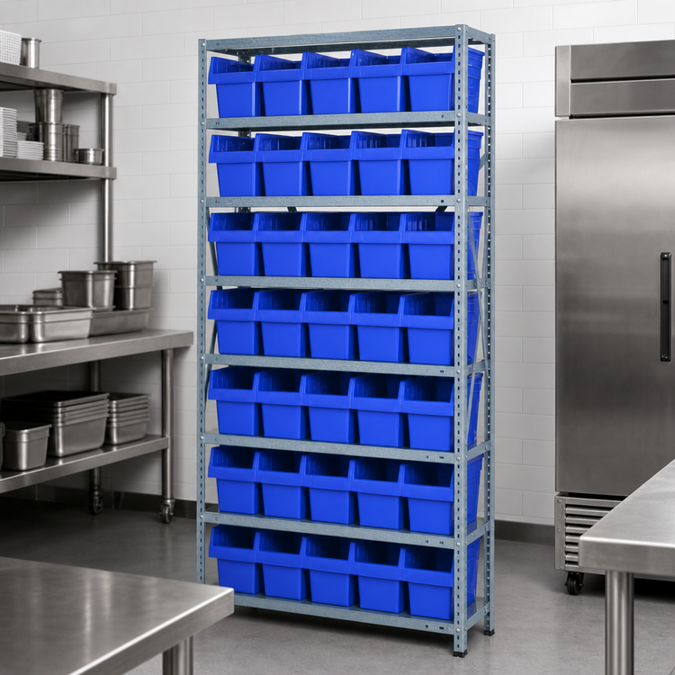 Product image #3 for Quantum Heavy-Duty Stationary Wire Shelving Unit with 8 Shelves and 35 Storage Bins, 36 x 12 x 75 Inches