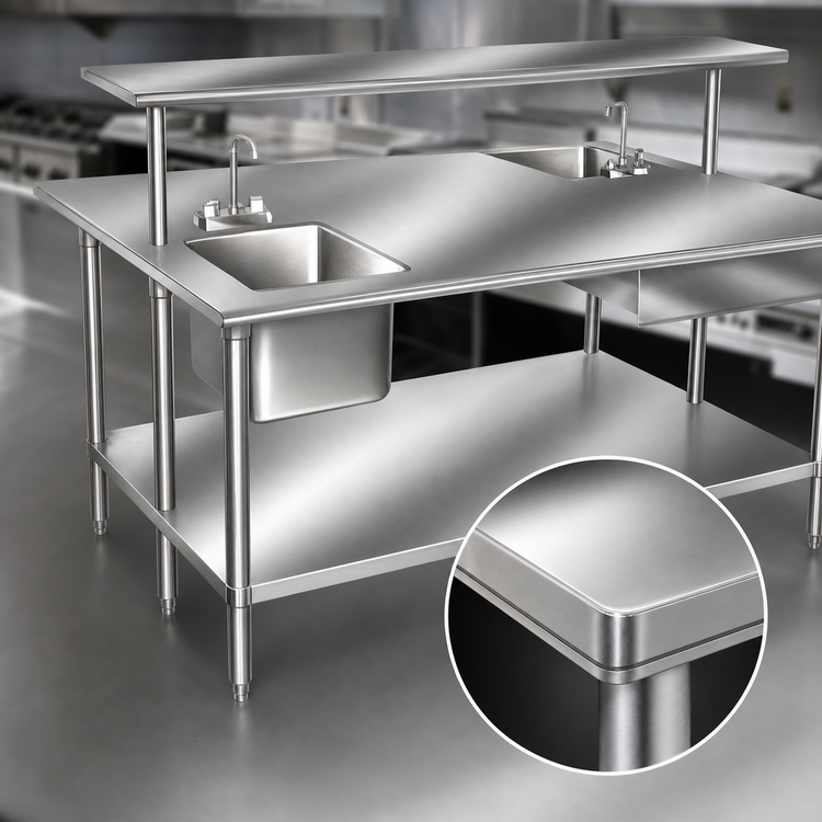 Product image #3 for Advance Tabco 108 x 48 Inch 14 Gauge 304 Stainless Steel Work Table with Open Base and Crossrails