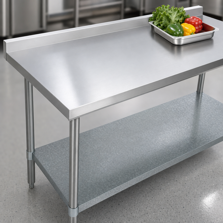 Product image #3 for Duke 60-Inch x 24-Inch 14 Gauge Stainless Steel Work Table with 1-1/8 Inch Riser and Galvanized Undershelf