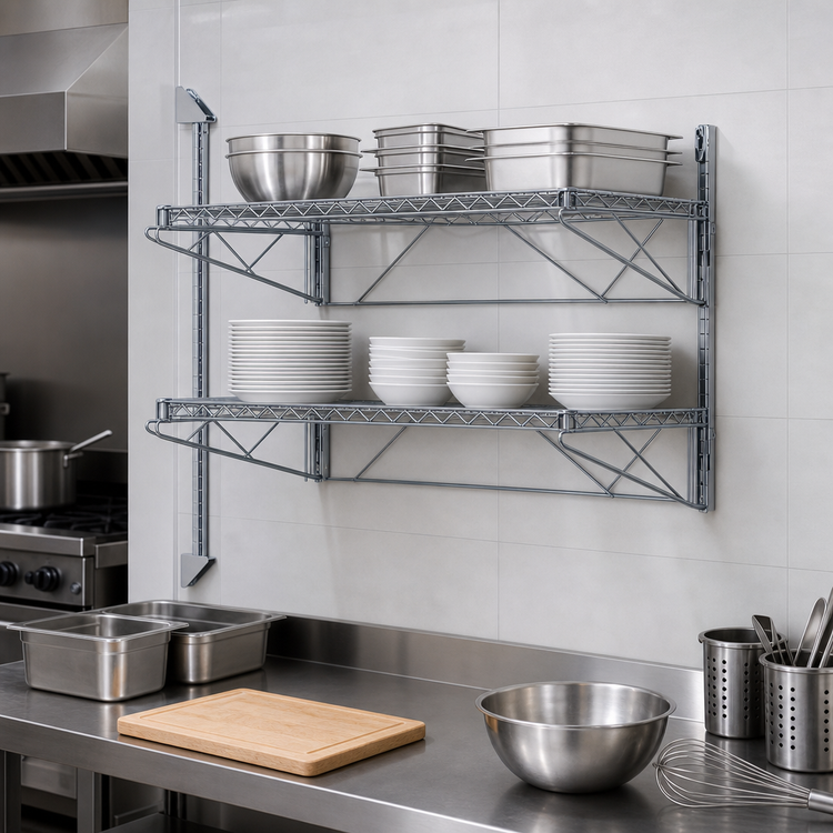 Product image #3 for Wall-Mount Cantilever Double-Shelf Wire Shelving Kit, 60 x 21 Inches, Gray Epoxy