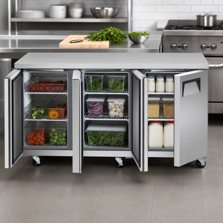 Product image #3 for Turbo Air E-Line Three-Section Undercounter Refrigerator with Solid Doors, 18.8 Cu. Ft.