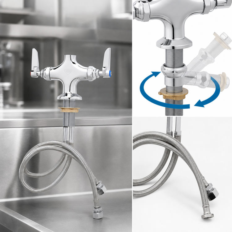 Product image #3 for T&S Brass Double Pantry Deck-Mounted Manual Faucet with Swivel Outlet, Less Nozzle, Low Lead, ADA Compliant