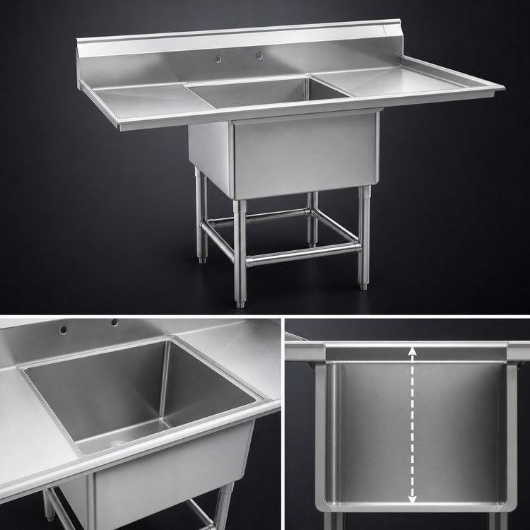 Product image #3 for Eagle Group Spec-Master 1-Compartment Stainless Steel Sink with Left and Right Drainboards, 90 x 27 Inches
