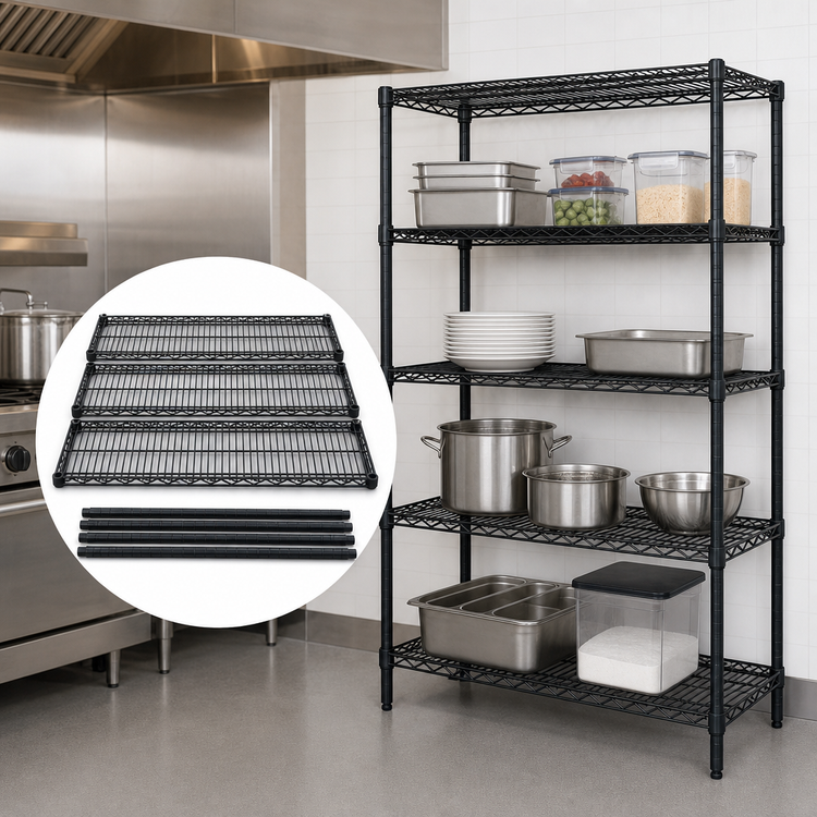 Product image #3 for Commercial Wire Shelving Starter Kit, 48"W x 14"D x 74"H, 4 Shelves, Black Epoxy Antimicrobial
