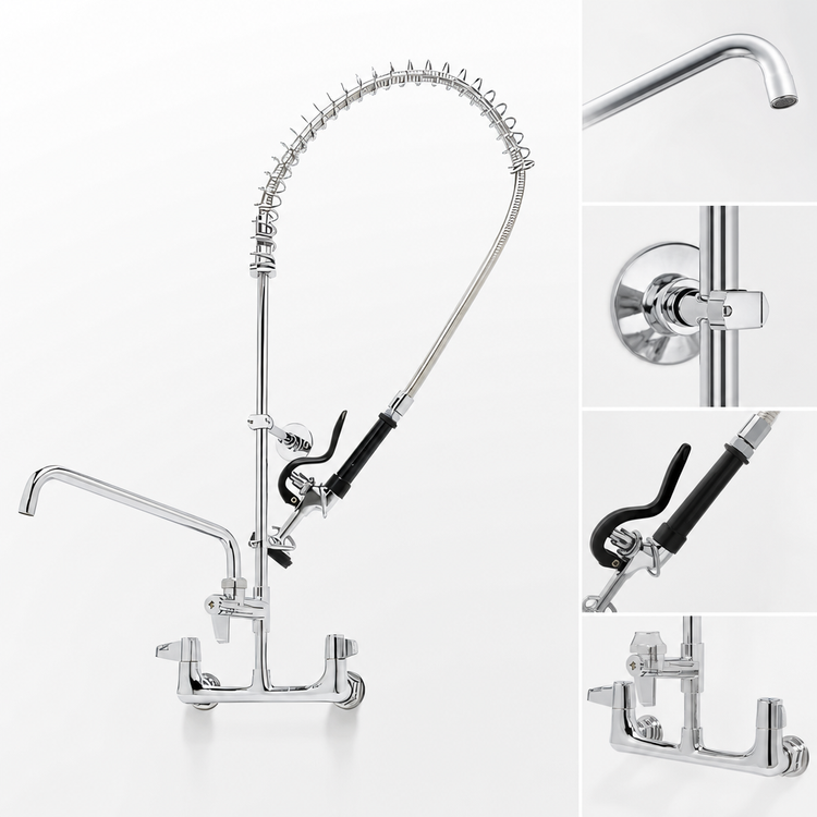 Product image #3 for equip 5PR-8W18 8 Inches Wall-Mount Pre-Rinse Unit with 18 Inches Add-On Faucet & 44 Inches Flexible Hose
