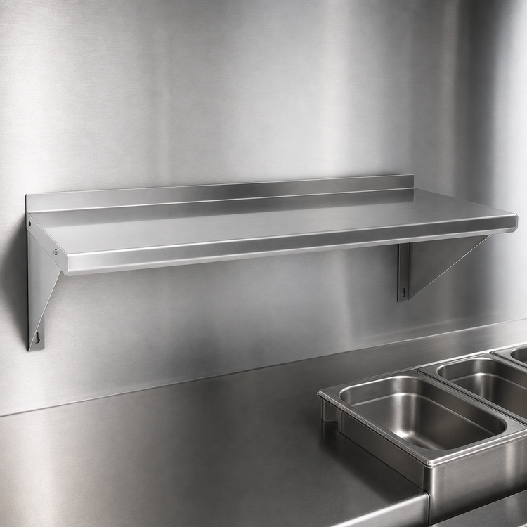 Product image #3 for BK Resources 60-Inch x 12-Inch Premium Wall-Mounted T-304 Stainless Steel Shelf