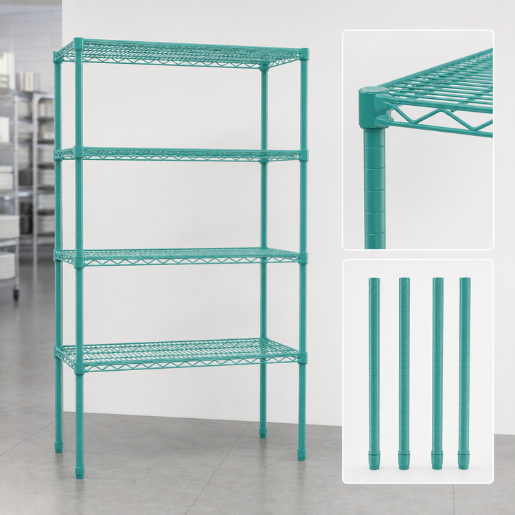 Product image #3 for EagleGard 4-Tier Starter Wire Shelving Unit, 24W x 18D x 74H, Stationary, Blue-Green Hybrid Epoxy
