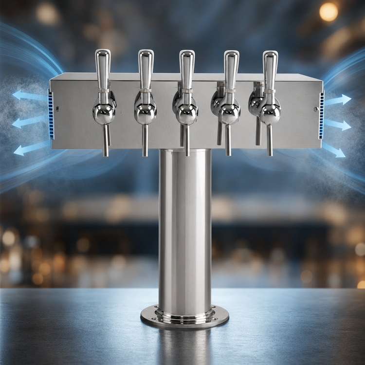 Product image #3 for T Style Countertop Air-Cooled Wine Font with 5 Polished 304 Stainless Steel Side-Pull Faucets