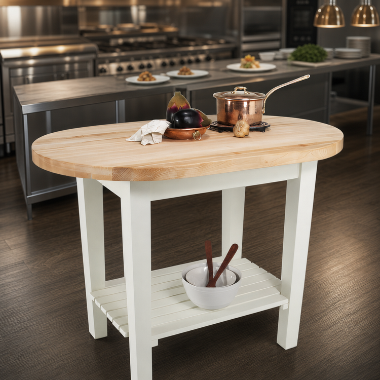 Product image #4 for Boos Block Elliptical C-Table Island Work Table with 60 x 30 Inch Edge Grain Butcher Block Top