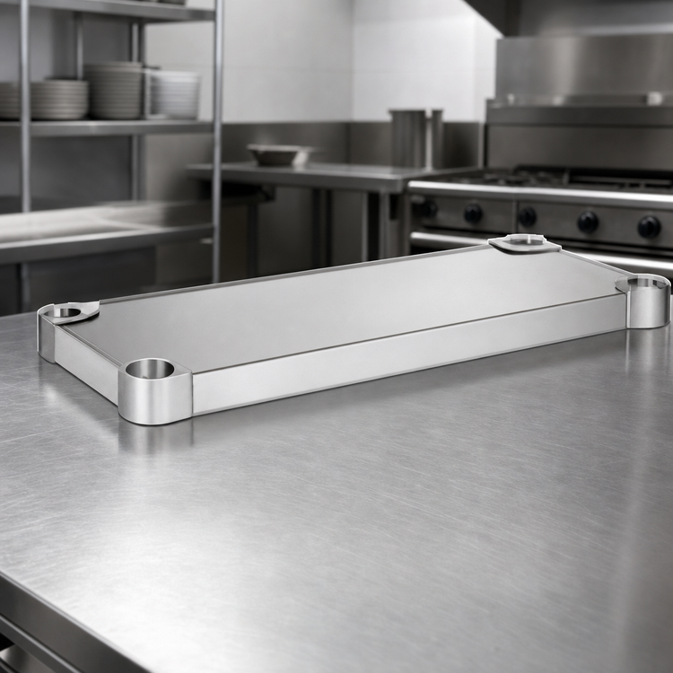 Product image #4 for Eagle Group Quik-Set 42 x 18 Inch Flat Solid Shelf, 14-Gauge 304 Stainless Steel, 1000 lb. Capacity