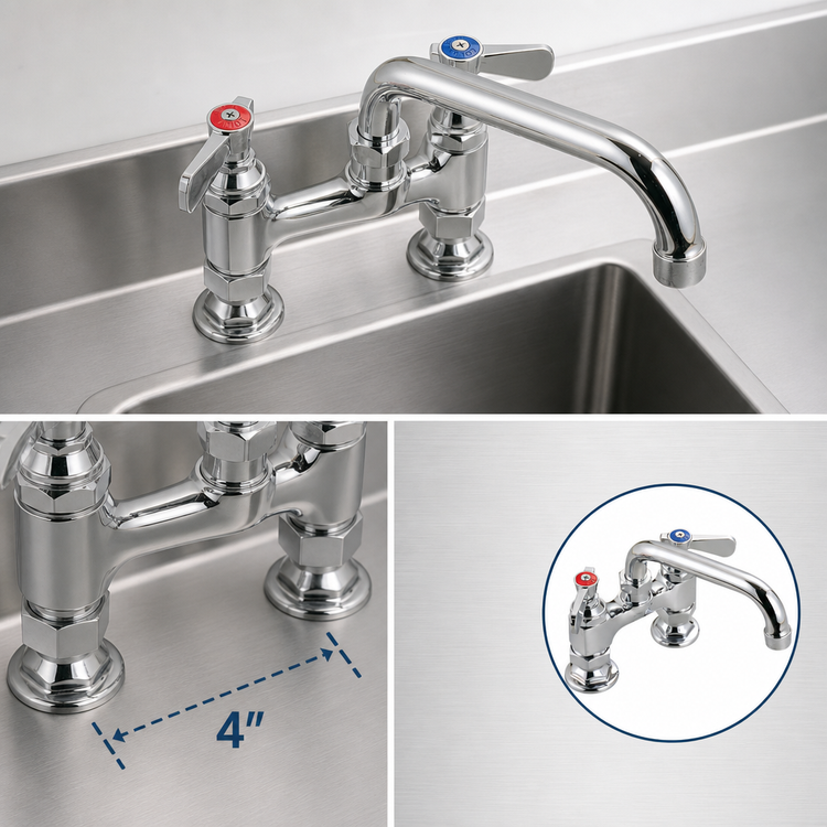 Product image #3 for BK Resources OptiFlow Heavy Duty 4-Inch Center Deck-Mount Faucet with 8-Inch Swing Spout