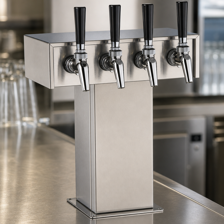 Product image #3 for Perlick EA2110-4B Stainless Steel Air-Cooled Tee Beer Tower, 4-Faucet