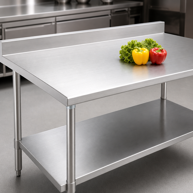 Product image #3 for Deluxe Series Stainless Steel Work Table with 4-1/2-Inch Backsplash and Undershelf, 120 x 30 Inches