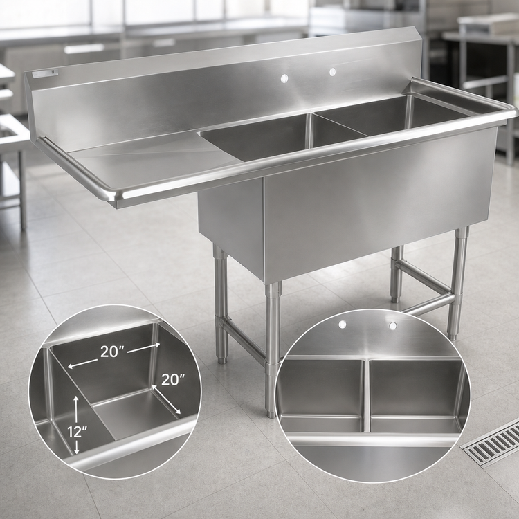 Product image #3 for John Boos Pro-Bowl 2-Compartment Commercial Stainless Steel Sink with Left Drainboard