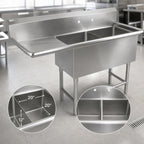 Thumbnail image #3 for John Boos Pro-Bowl 2PB20-1D30L 2-Compartment Commercial Stainless Steel Sink, Left Drainboard, 74-3/16"W, 20" x 20" x 12" Compartments